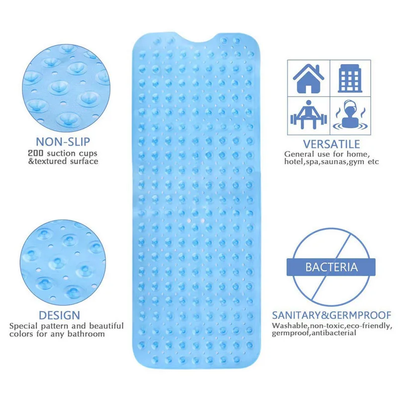 RFWCAK Rectangle 40x100cm PVC Anti-skid Bath Mat Soft Bathroom Massage Suction Cup Non-slip Bathtub Carpet Accessories | Дом и сад