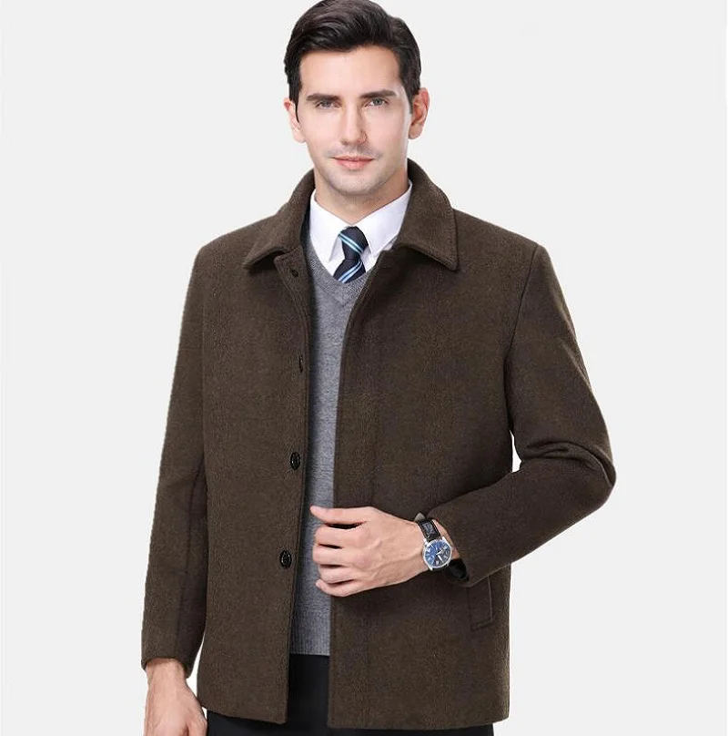 

Weight 100 Kg Men Winter Woolen coat Cotton Wool Fashion Pure Color Casual Business Short Jacket Cashmere Male business Clothing