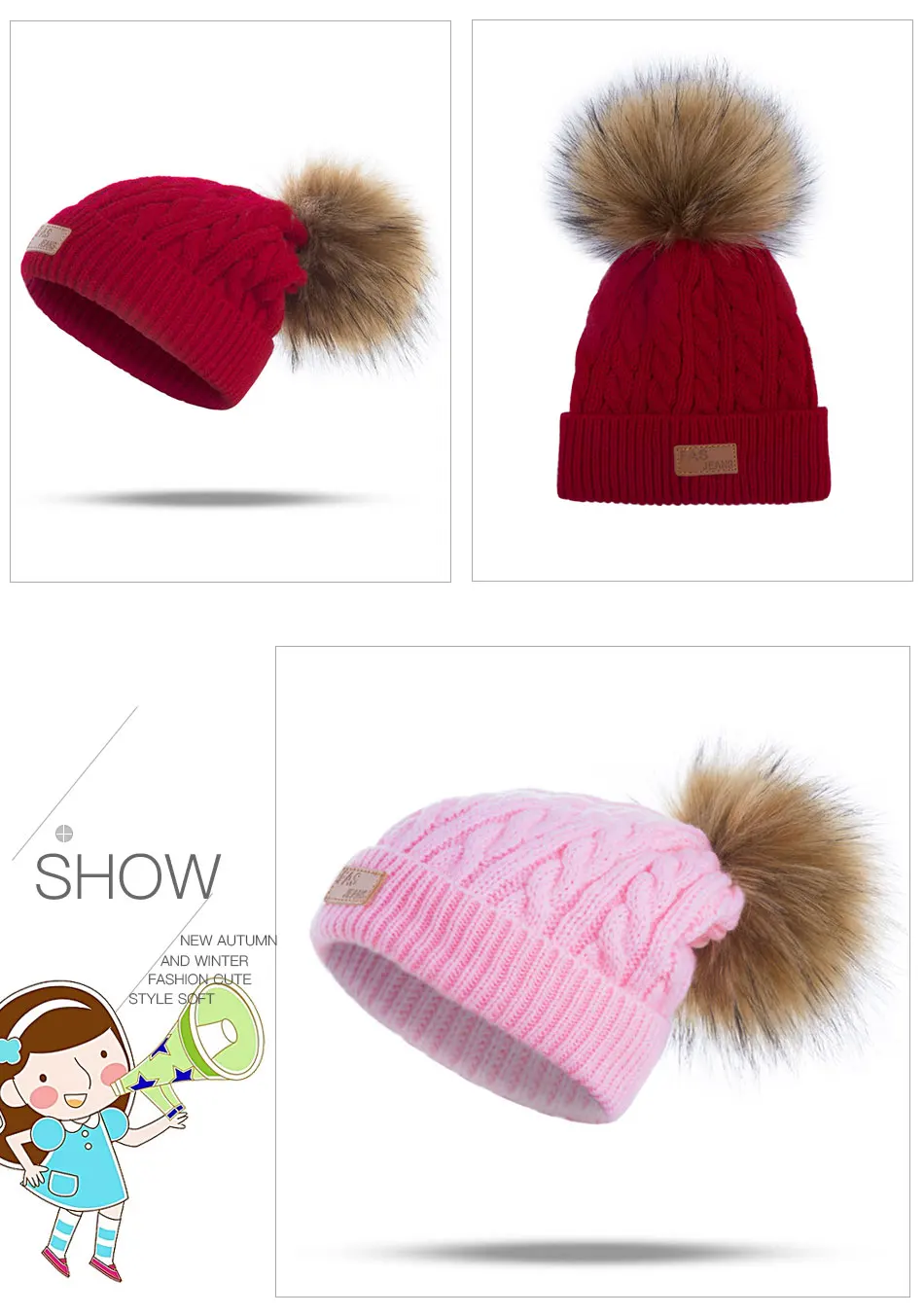MLTB2017 Fashion Children Winter Hat For Girls Hat Knitted Cap Warm Pom Pom Skully Hats For Kid Winter Warm Hat Skullies Beanies
