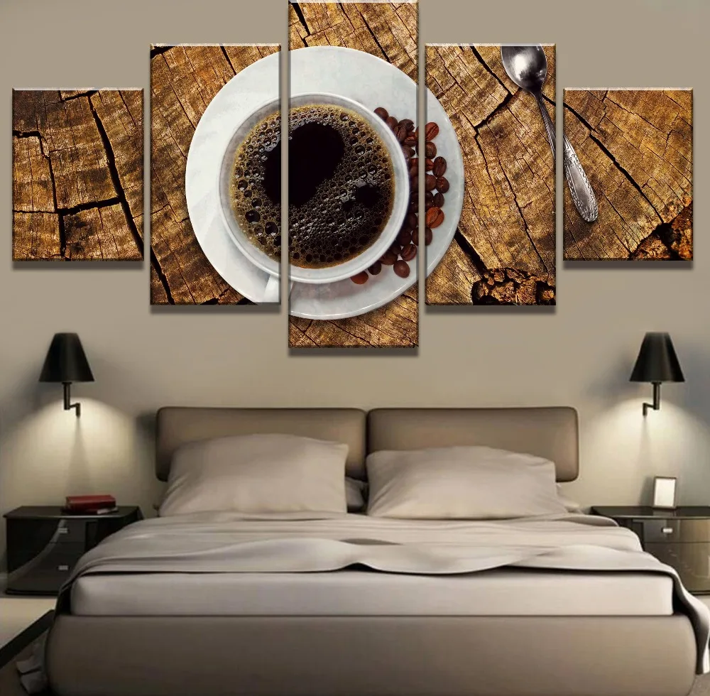 5 Piece Canvas Art Coffee Wood Kitchen Cuadros Decoracion Paintings On Wall For Home Decoration Living Room Framed | Дом и сад