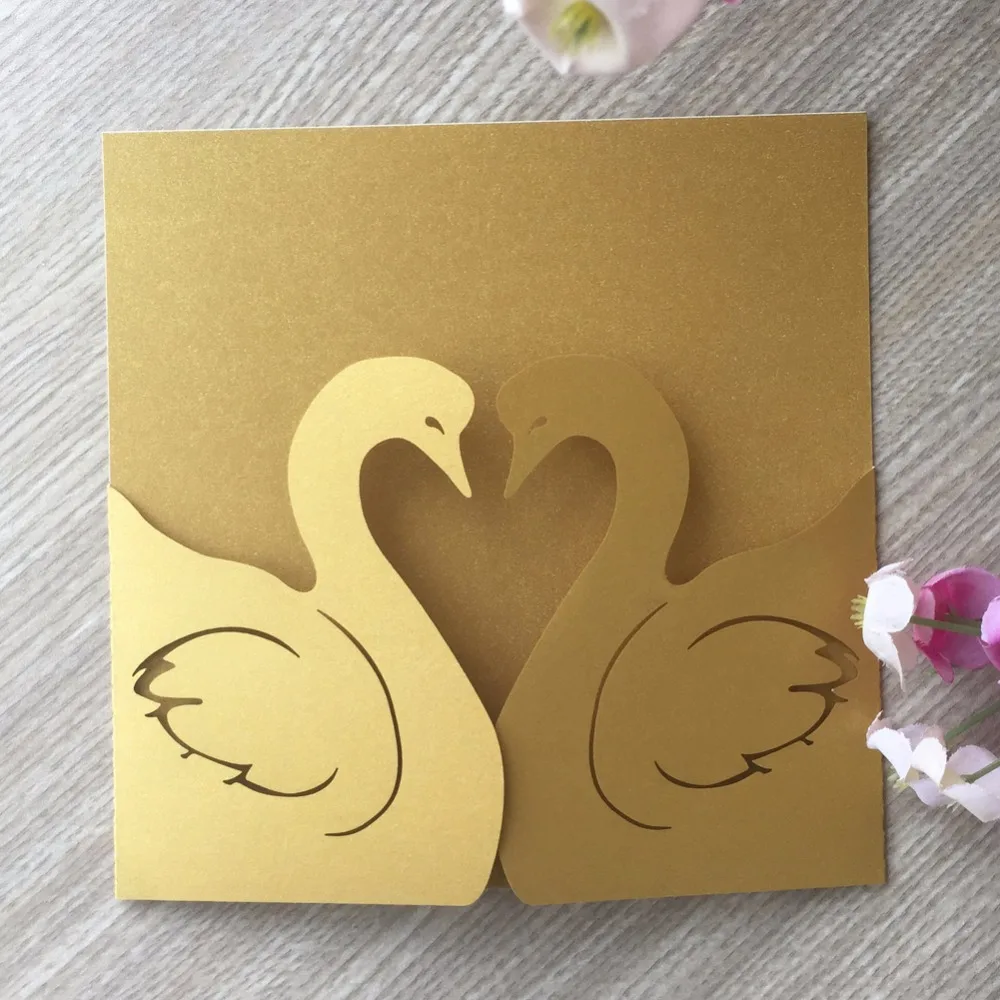 

40Pcs/Lot Romantic Swan Pattern Wedding Invitation Card Sweet Birthday Party Decorations Greeting Card
