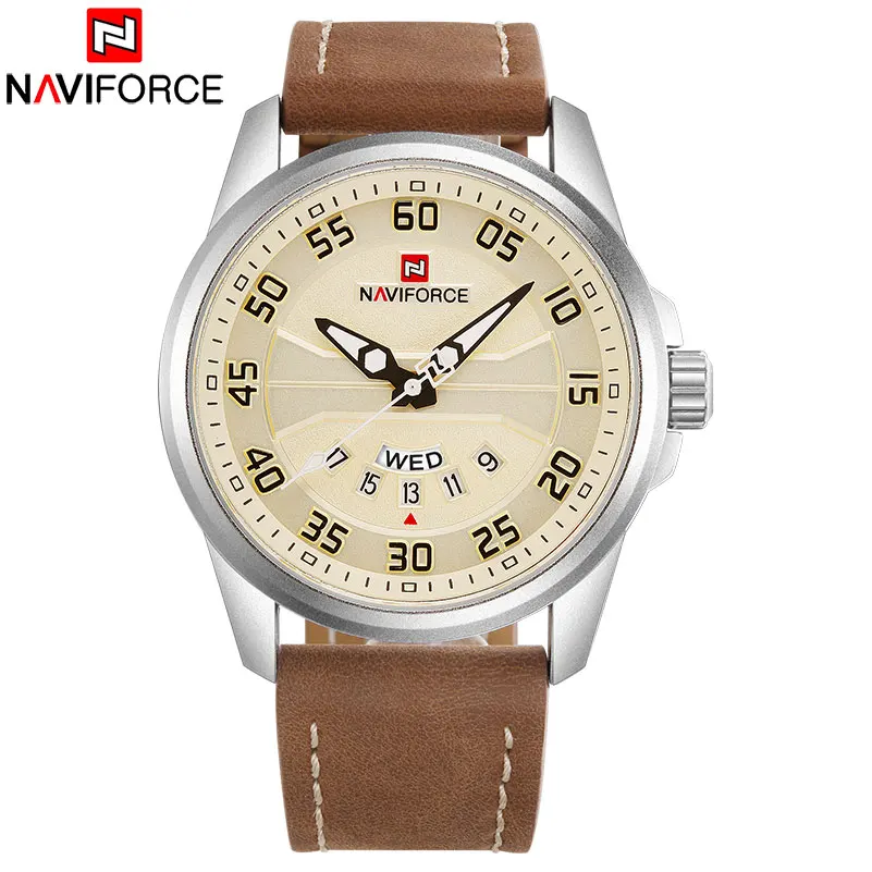 Новинка 2018 мужские кварцевые часы NAVIFORCE водонепроницаемые аналоговые Leatehr