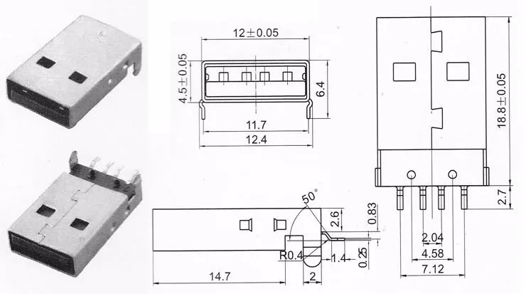 10 шт. USB 2,0 4Pin A Тип штекер белый разъем SMD для передачи данных зарядки