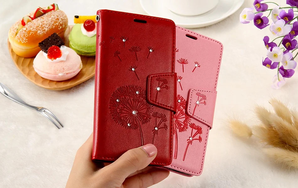Кожаный чехол s для samsung Galaxy S7 S7 Edge A5 J5 чехол с рисунком одуванчика для iPhone 6 6s блестящий чехол со слотом для карт для LG G5