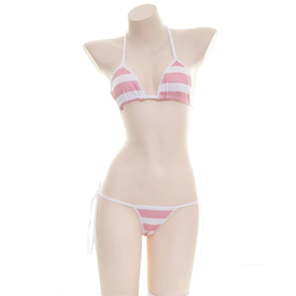 

bikini 2019 Sexy Sling Lace printing stripe Japanese girl Beach Sunbathing spa swimwear women swimsuit biquini bikinis monokini