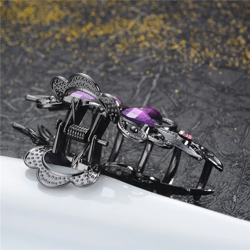 

Fashion Rhinestone Butterfly Barrettes Ladies Girls Plated Gun Black Metal Crystal Hair Clip Retro Hair Jewelry Accessories