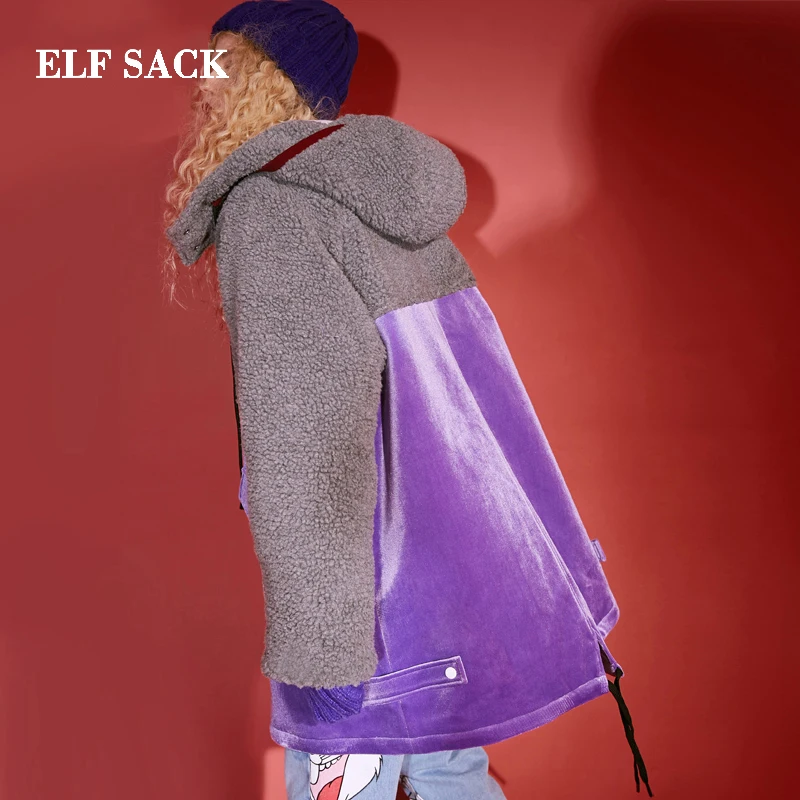 ELFSACK зимнее Новое Стильное женское пальто Модные Лоскутные Повседневные широкие