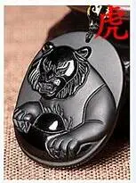 Tiger Красивый натуральный черный обсидиан ручной резной Anciet двенадцати Китайский Зодиак счастливый амулет кулон+ бусы ожерелье модные украшения - Окраска металла: Tiger