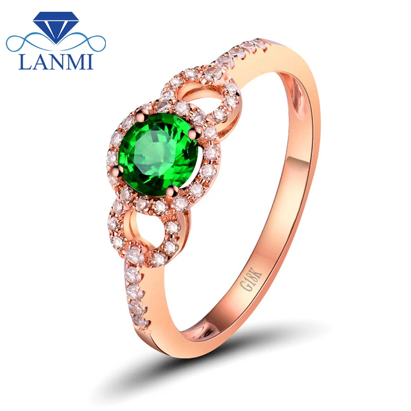 

LANMI 18K розовое золото натуральный зеленый Tsavorite обручальные кольца сверкающие бриллианты подлинный драгоценный камень ювелирные изделия дл...