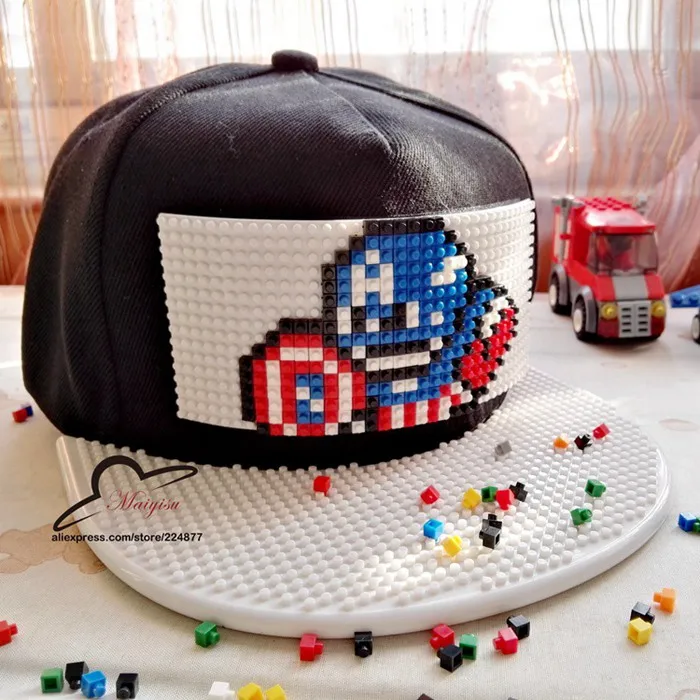 Модные Мультяшные Мозаики DIY кирпичные игрушечные строительные блоки Железный человек бейсбольная кепка с плоскими полями шляпа хип-хоп - Цвет: 23