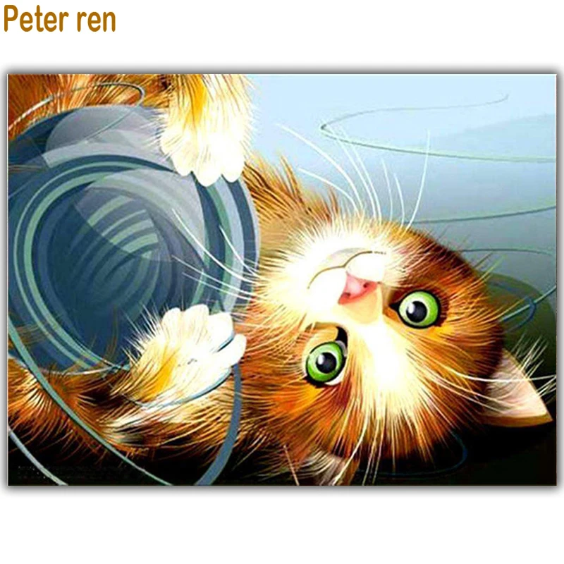 

Peter ren Full Diamond Embroidery animal Diy Diamond Painting 5 Full Drill Diamond Mosaic Home Decoration Paintings Naughty cat