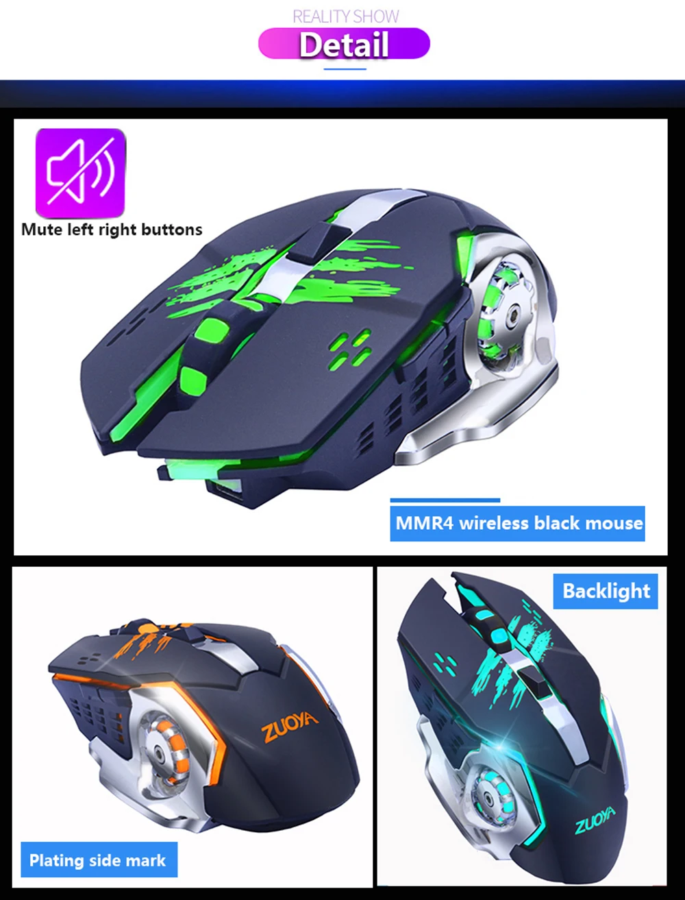 ZUOYA Бесшумная игровая беспроводная мышь 2000 dpi регулируемая 2,4 GHz Беспроводная перезаряжаемая мышь USB оптическая игровая мышь для ПК ноутбука