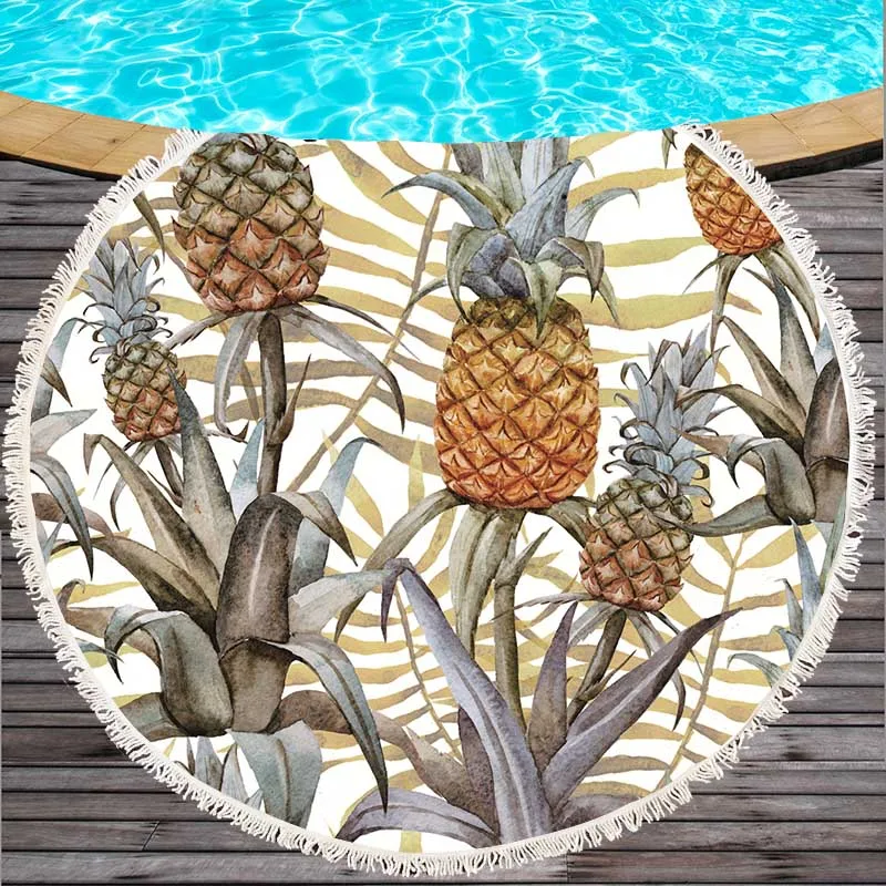 with tassel super fine fiber printed beach towel napkin 150 cm round towelDH009 | Дом и сад