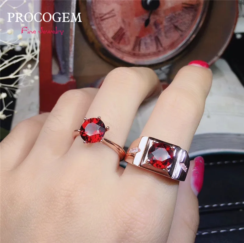 PROCOGEM натуральный гранатовые кольца для Для женщин Для мужчин влюбленных невесты Обручение кольца Подарки 2.5Ct Реальный Камни 925 пробы серебро#569