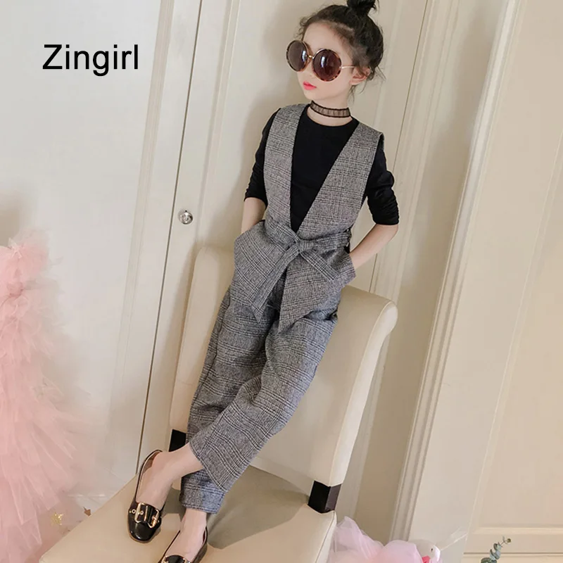 Zingirl мода плед комплект из 3 предметов детская одежда v образным вырезом жилет