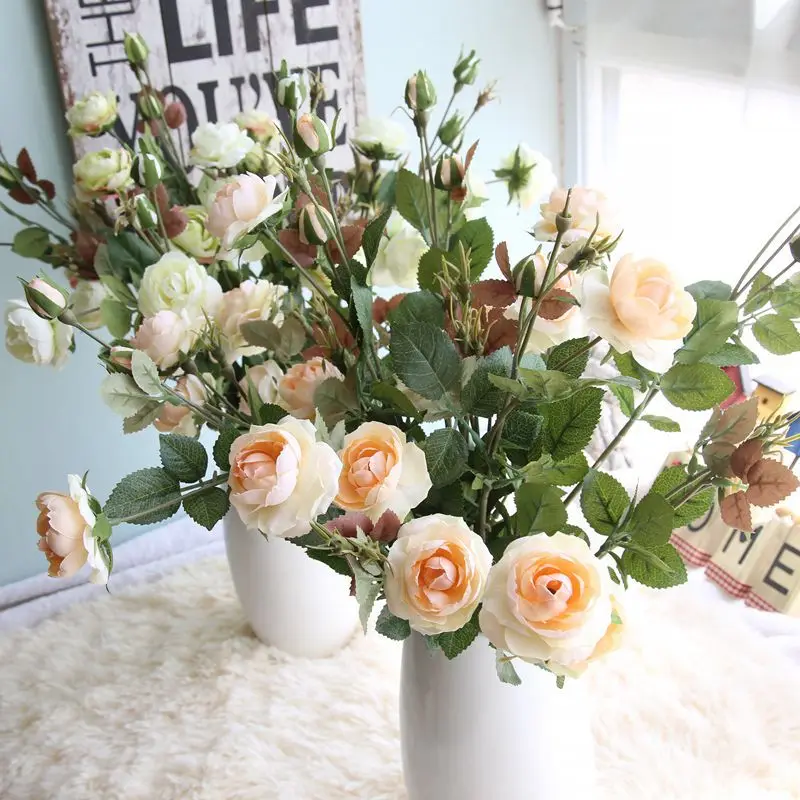 1 филиал розы Искусственные цветы Свадебные букет невесты латексная реальная на