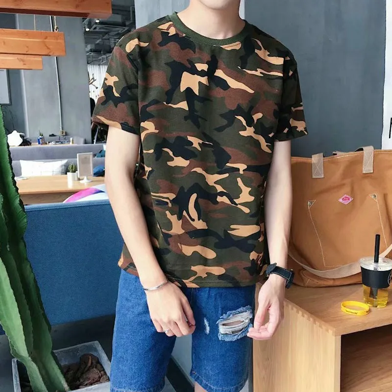 

Men Casual Short Sleeve Bottoming Round Collar T-shirt Camouflage Print Loose Tops