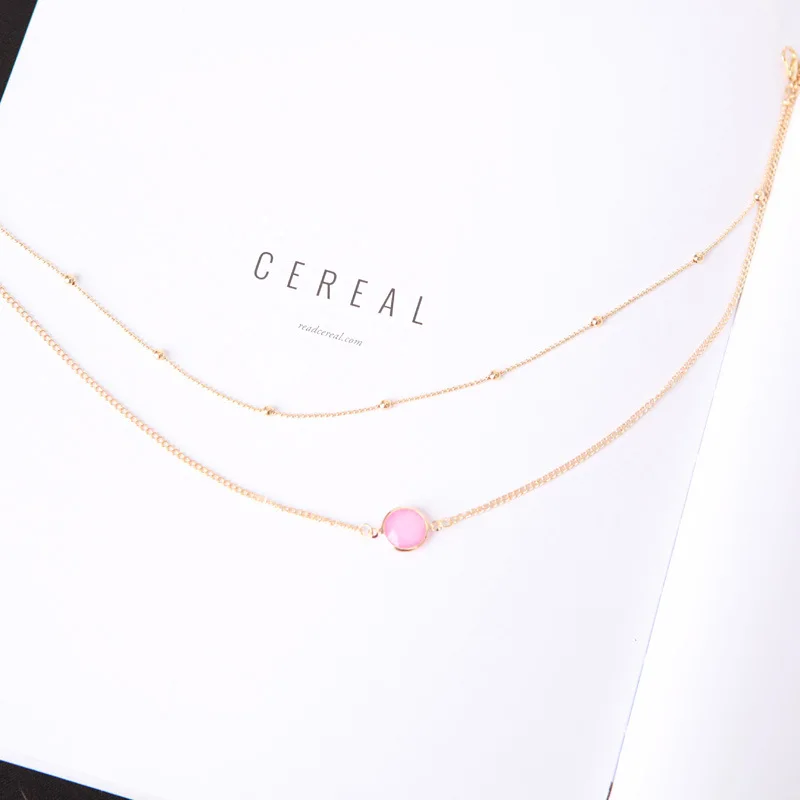 Punk Double Layer Beads Opal Necklaces &amp Pendants for Women Simple Style Birthdays Jewelry Femme Bijuterias Collier | Украшения и