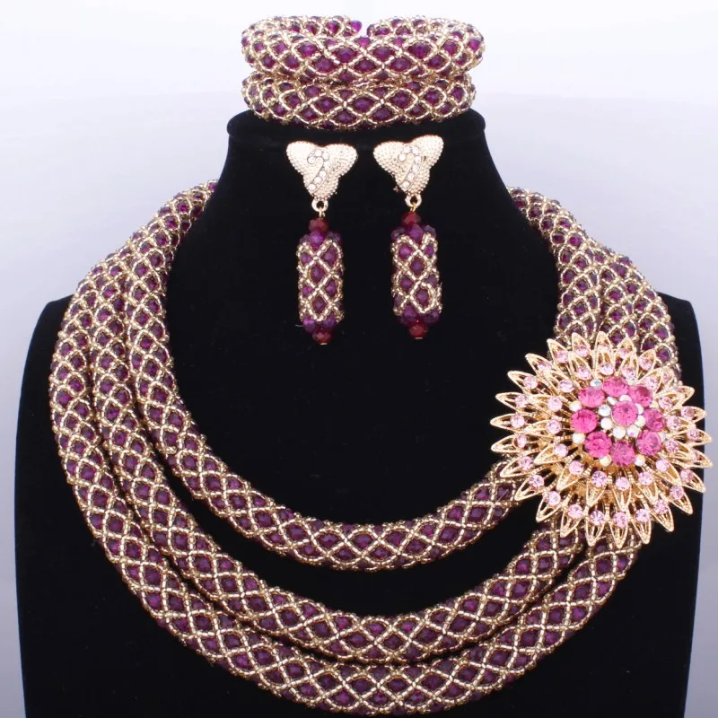 Новые фиолетовые Ювелирные наборы для невесты 3 слоя свадебных ювелирных изделий