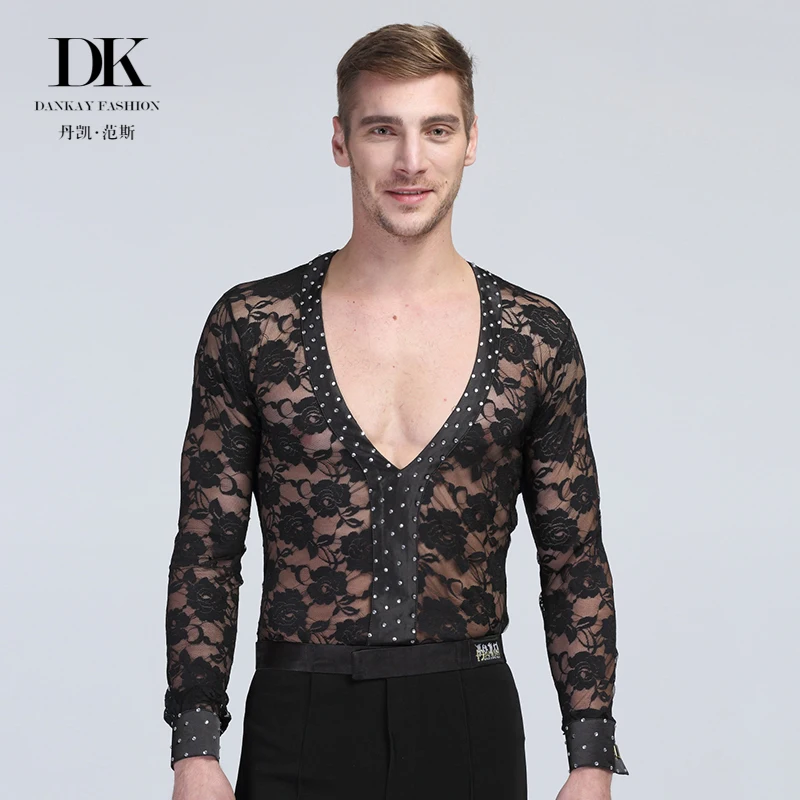 

Latin dance lace men's shirt