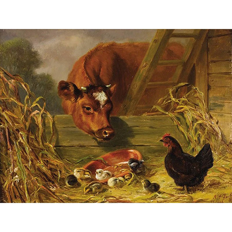Алмазная вышивка для продажи бисером животное коровы и цыплята гармония с