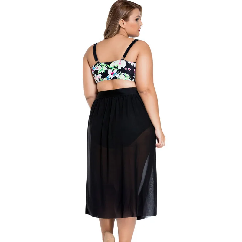 4XL Плюс Размер 3 шт. женщин купальники 2016 лето бикини + короткие dress купальник push up