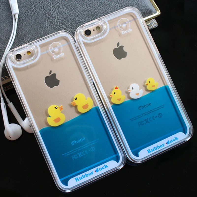 Чехол для iPhone 12 мягкий 3D чехол с плавающей жидкостью и желтой уткой 11 X XS Max XR 8 6S Plus