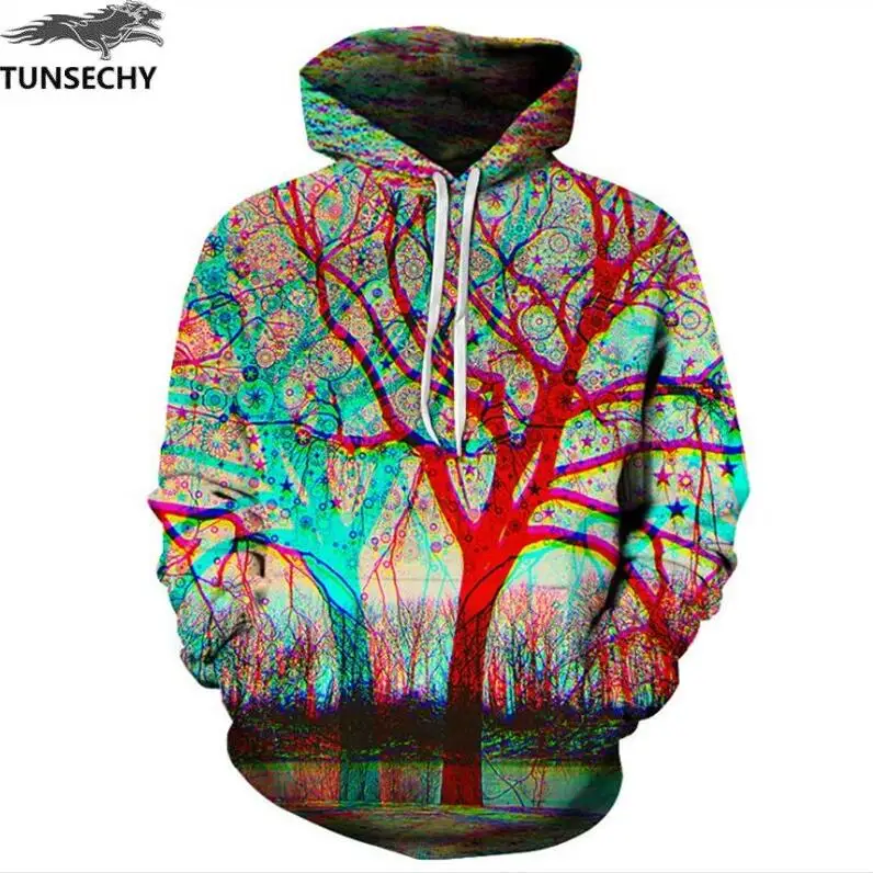 picture color TUNSECHY модные осенне-зимние мужские толстовки со шляпой, 3D принт с деревьями, толстовки с капюшоном, опт и розница - Цвет: picture color
