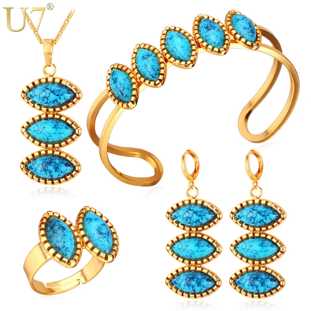U7 Колье Серьги Кольцо Браслет С Камнями Комплект Ювелирные Изделия Для Женщин