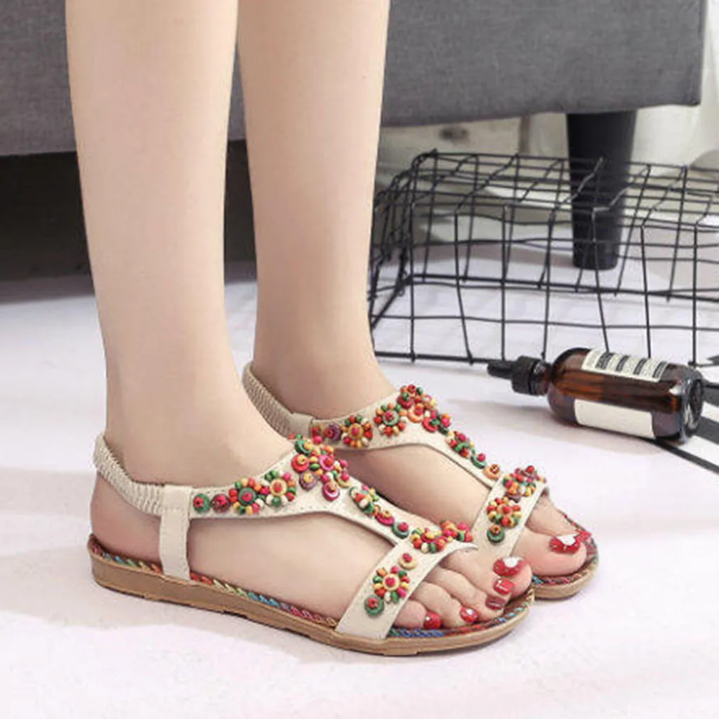 YOUYEDIAN/женская повседневная обувь с бусинами женские босоножки chaussure plate femme printemps