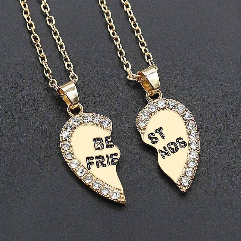 1 пара двойных цепей в форме сердца с надписью Best Friends Золотое серебряное ожерелье