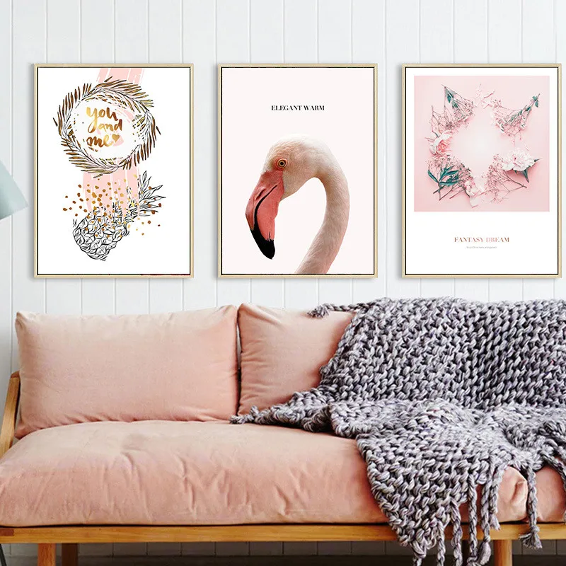Scandinavian flamingos Posters Modern Prints pink flowers Wall Art Canvas Painting Nordic Decoration Pictures frameless | Дом и сад