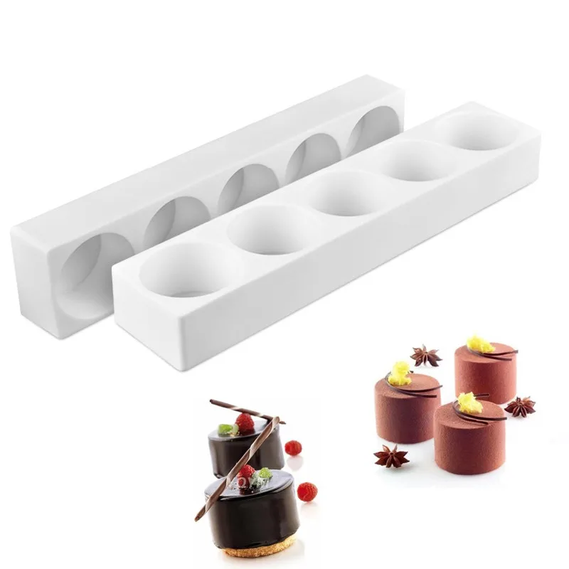

DIY Cake Decorating Mold Silicone Molds for Baking Cakes 5 Cavity Cylinder Shaped Mousse Pan Dessert Chocolate Mould Tool