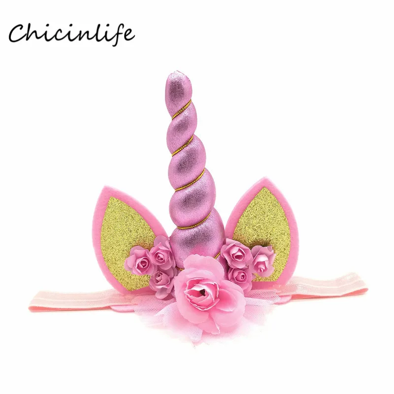 Chicinlife 1 шт. Единорог угловой цветок повязка на голову для девочки мальчик праздничный колпак детский душ 1 день рождения украшение Единорог Вечерние - Цвет: Розовый