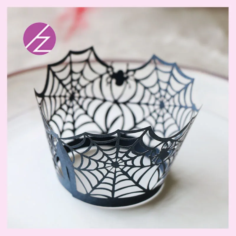 

100Pcs/Lot Chic Spider Web Pattern Cupcake Wrapper Happy Halloween Decorations Laser Cut Carved Event Party Cupcake