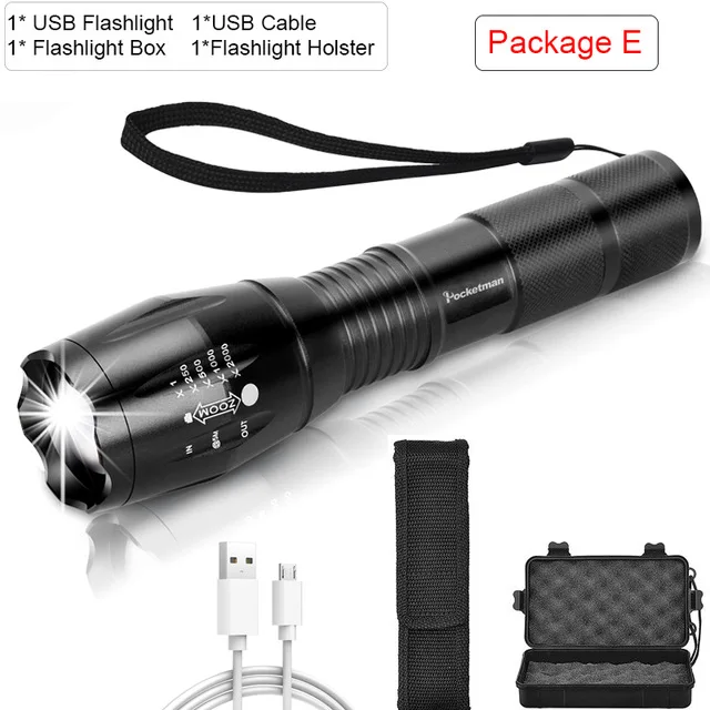 E Супер Яркий USB фонарик, светодиодный фонарь COB+ L2/T6, тактический фонарь, масштабируемый, высокая мощность, zaklamp, перезаряжаемый светодиодный фонарь - Испускаемый цвет: E