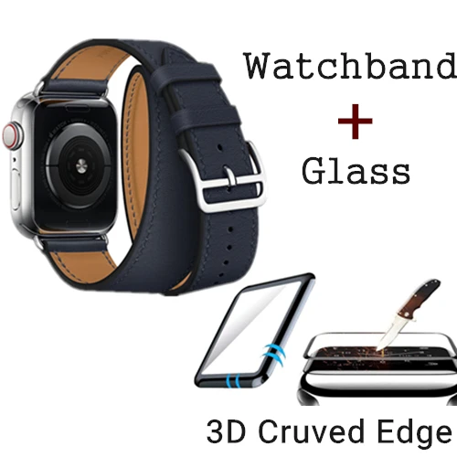 Indigo Ремешок из натуральной кожи с логотипом Herm для Apple Watch Series 5, 4, 3, 2, 1, 44 мм, 40 мм, сменный ремешок для наручных часов iWatch - Цвет ремешка: Indigo