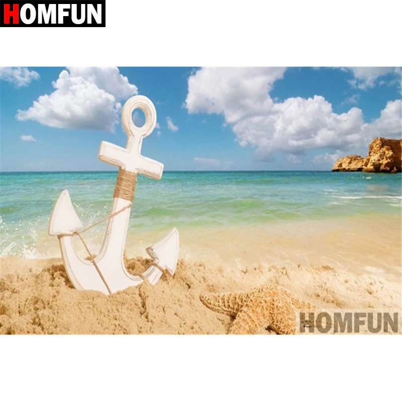 Алмазная 5D картина HOMFUN сделай сам полноразмерная/круглая вышивка Пляжный Пейзаж