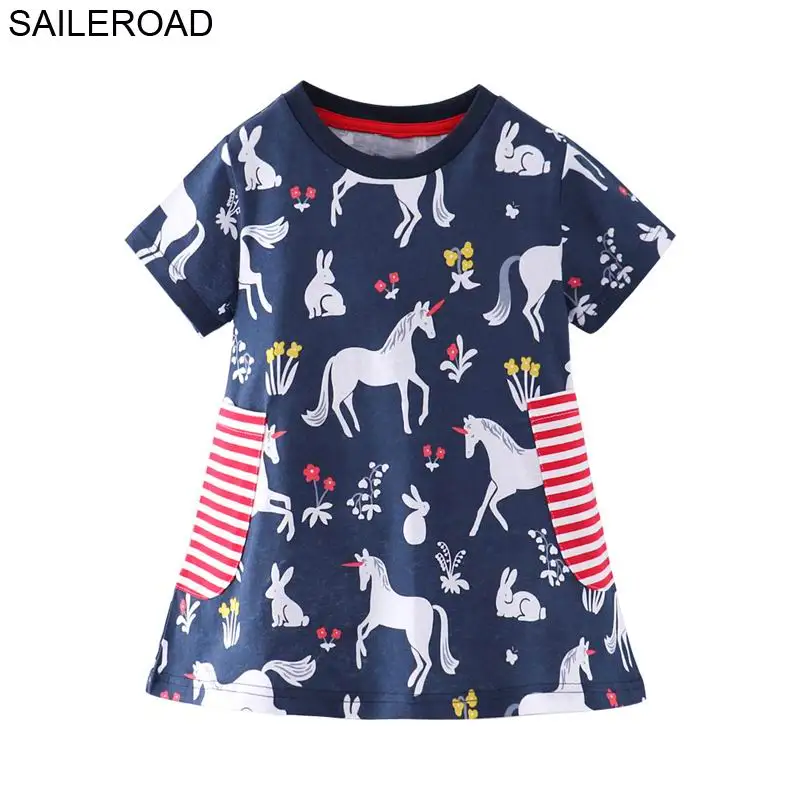 SAILEROAD 2-7Years Old Baby Girls Dresses Vestido 100% Cotton Infant Kids Girl's O Neck Tops Tees For New Fashion Dress | Детская