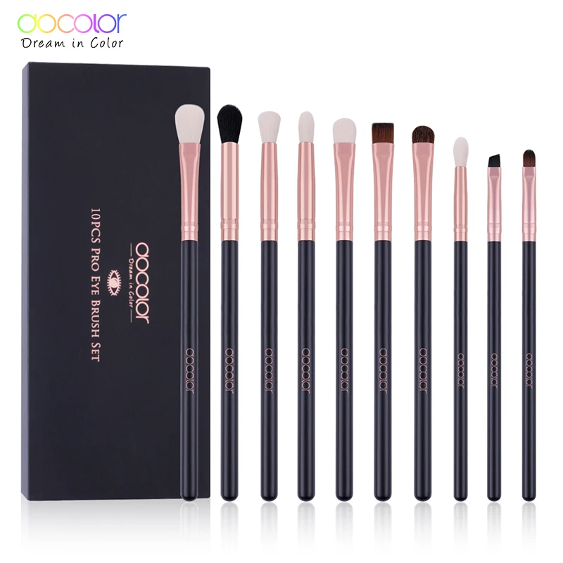 Набор черных кистей для бровей Docolor, 10 шт., конский волос, пудра, Тональная основа, тени для век, кисти для макияжа, косметика, инструмент для макияжа губ