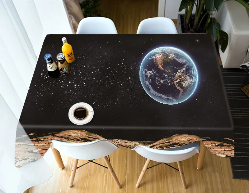 3D таинственная космическая скатерть синяя планета Пылезащитная моющаяся ткань утепленная хлопковая прямоугольная и круглая скатерть - Цвет: Style F