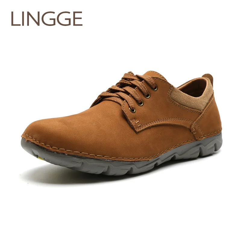 LINGGE Brand Men's Shoes Leisure Genuine Leather Shoe For Men Light Weight Handmade Lace-Up Casual | Обувь