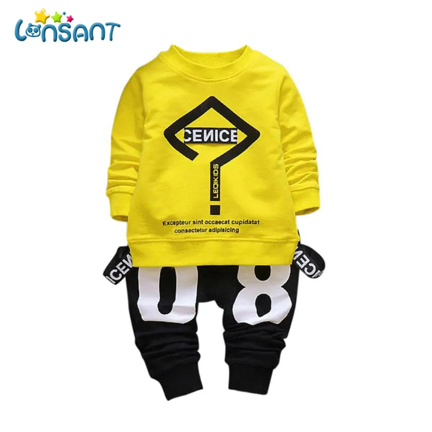 Yellow Одежда lonsant наборы мода Conjunto Menina Осень Зима Одежда с длинными рукавами для маленьких мальчиков и девочек комплекты с принтом унисекс Прямая поставка - Цвет: Yellow
