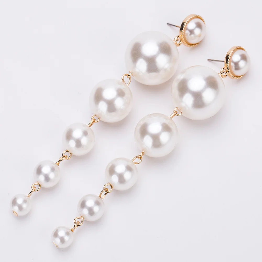 S.VEX Rose Gold Color Long Stud Earrings for Women Jewelry Big Crystal Statement Pearl Earring Oorbellen Bohemian Jewellery | Украшения и