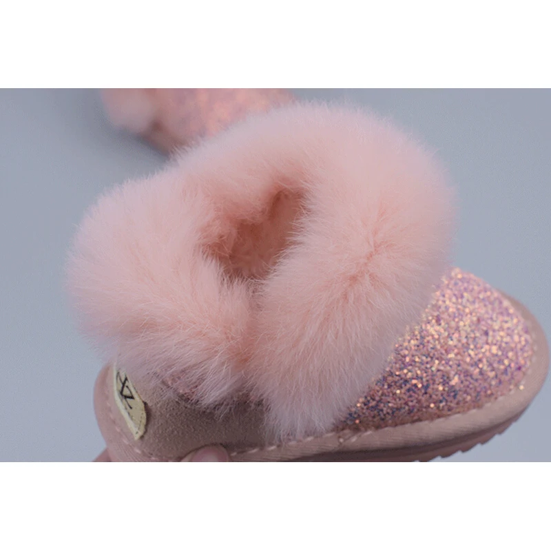 2017 Winter New Children's Snow Boots With Fur Sequins Kids Rubber Warm Non-slip Shoes Princess Baby Girls Leather | Детская одежда