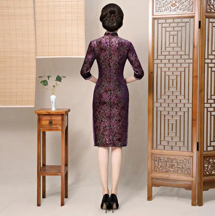 Осень 2019 бархатное платье в китайском стиле для мам винтажное китайское женское