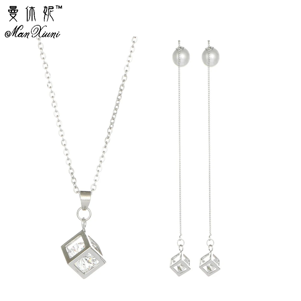 Женские серьги с искусственным кристаллом белый золотистый куб 2017|crystal jewelry