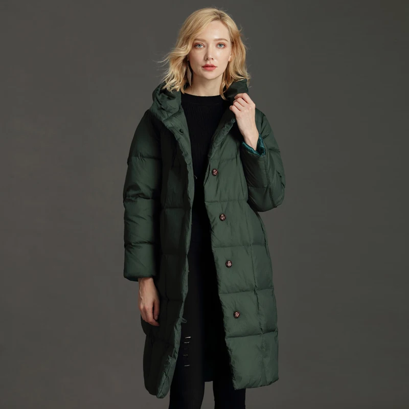 

YNZZU Elegant 2021 Winter Jackets Women Fluffy Duck Down Coat Women Vintage Long Warm Hooded Loose Snow Outwear Plus Size O761