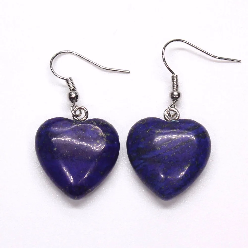 

100-Unique Romantic Style 1 Pair Silver Plated Cute Heart Lapis Lazuli Earrings Elegant Women Earrings Jewelry