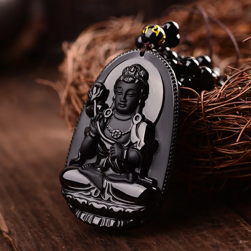 Ожерелье с подвесками Mahasthamaprapta Bodhisattva ювелирное изделие из черного обсидиана